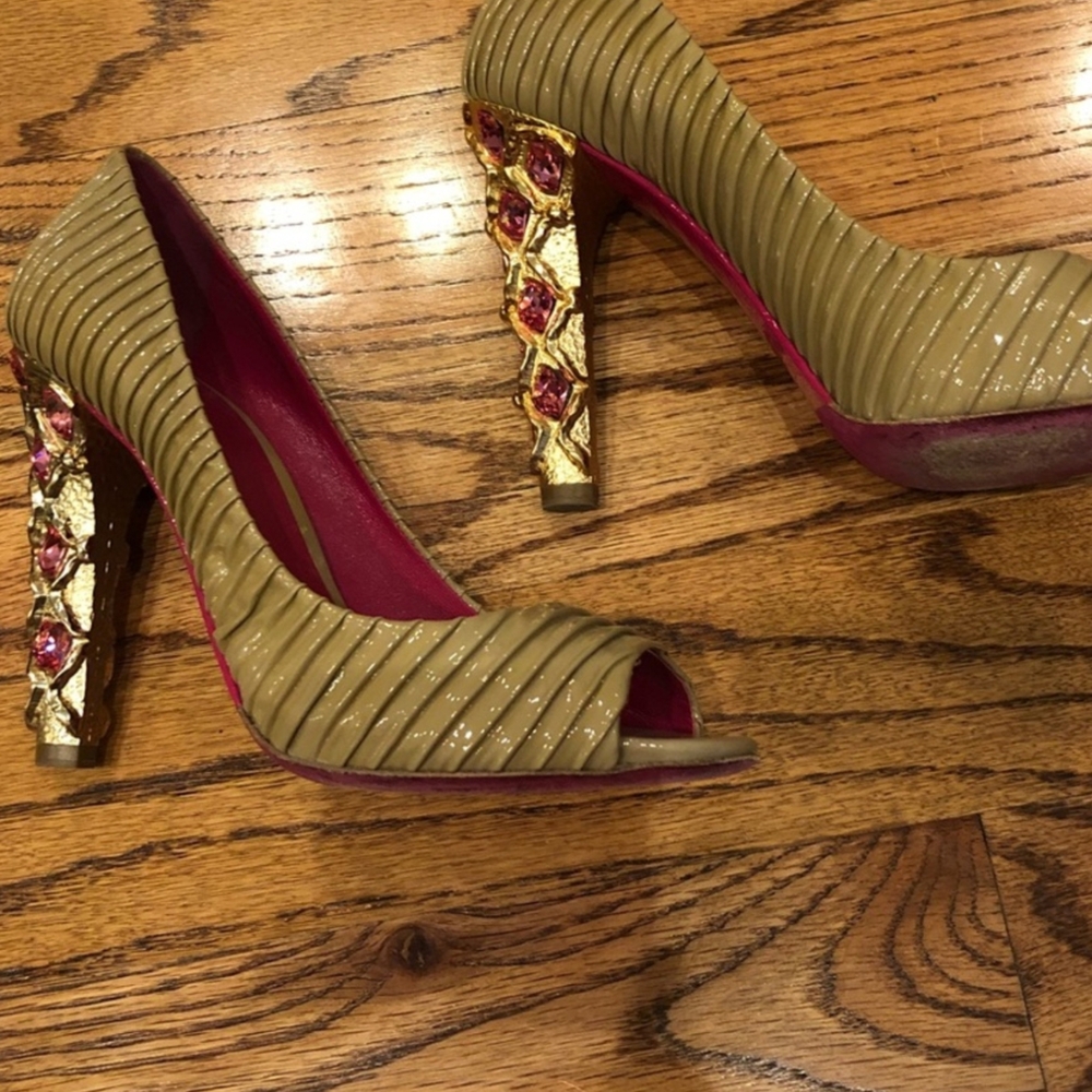 Miu Miu Gold and Pink Textured Heels